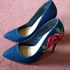 Denim stiletto pumps